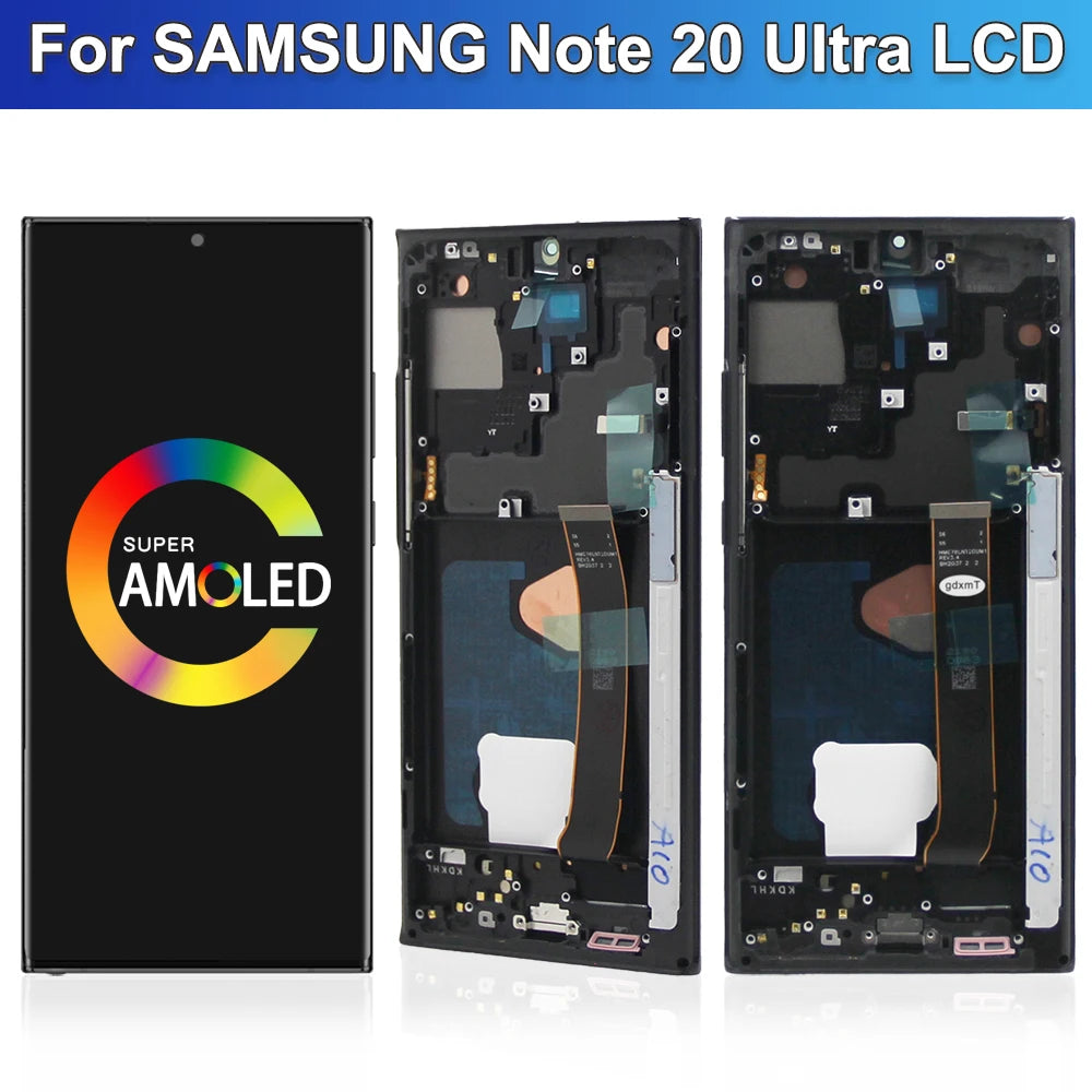 Note 20 Ultra Display Screen Assembly for Samsung Galaxy Note20 Ultra 5G N985F N986B Lcd Display Digital Touch Screen with Frame Samsung phone repair parts