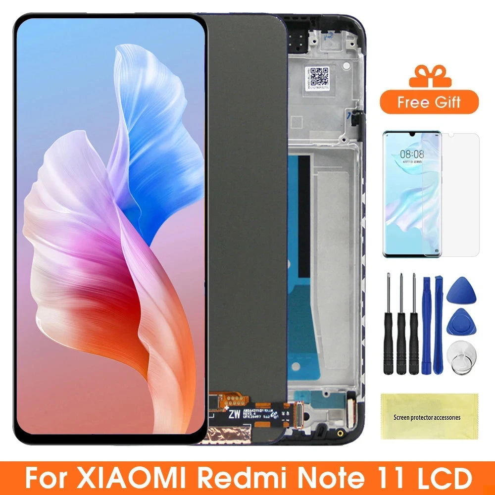 6.43'' Screen for Xiaomi Redmi Note 11 2201117TG Lcd Display Digital Touch Screen with Frame for Redmi Note 11 Replacement Xiaomi phone repair parts