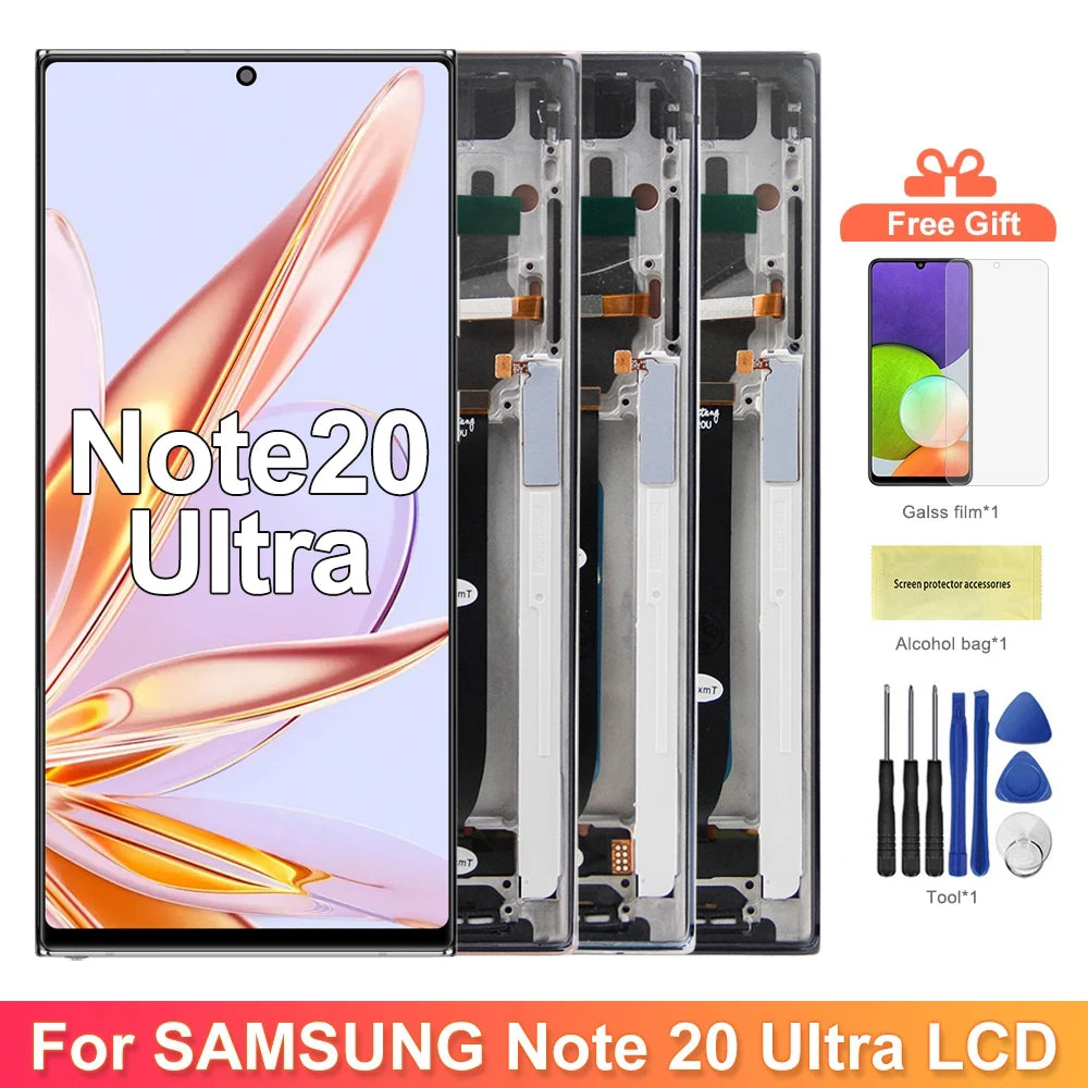 Super Screen For Samsung Note 20 Ultra N986B N985 N985F Display Note20 Ultra 5G SM-N986F LCD Touch Screen,With Frame,100% Tested Samsung phone repair parts