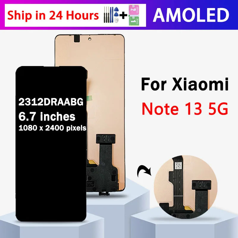 6.67”New for Xiaomi Redmi Note 13 2312DRAABG Lcd Display Touch Screen with Frame for Redmi Note 13 5G Screen Replacement Xiaomi phone repair parts