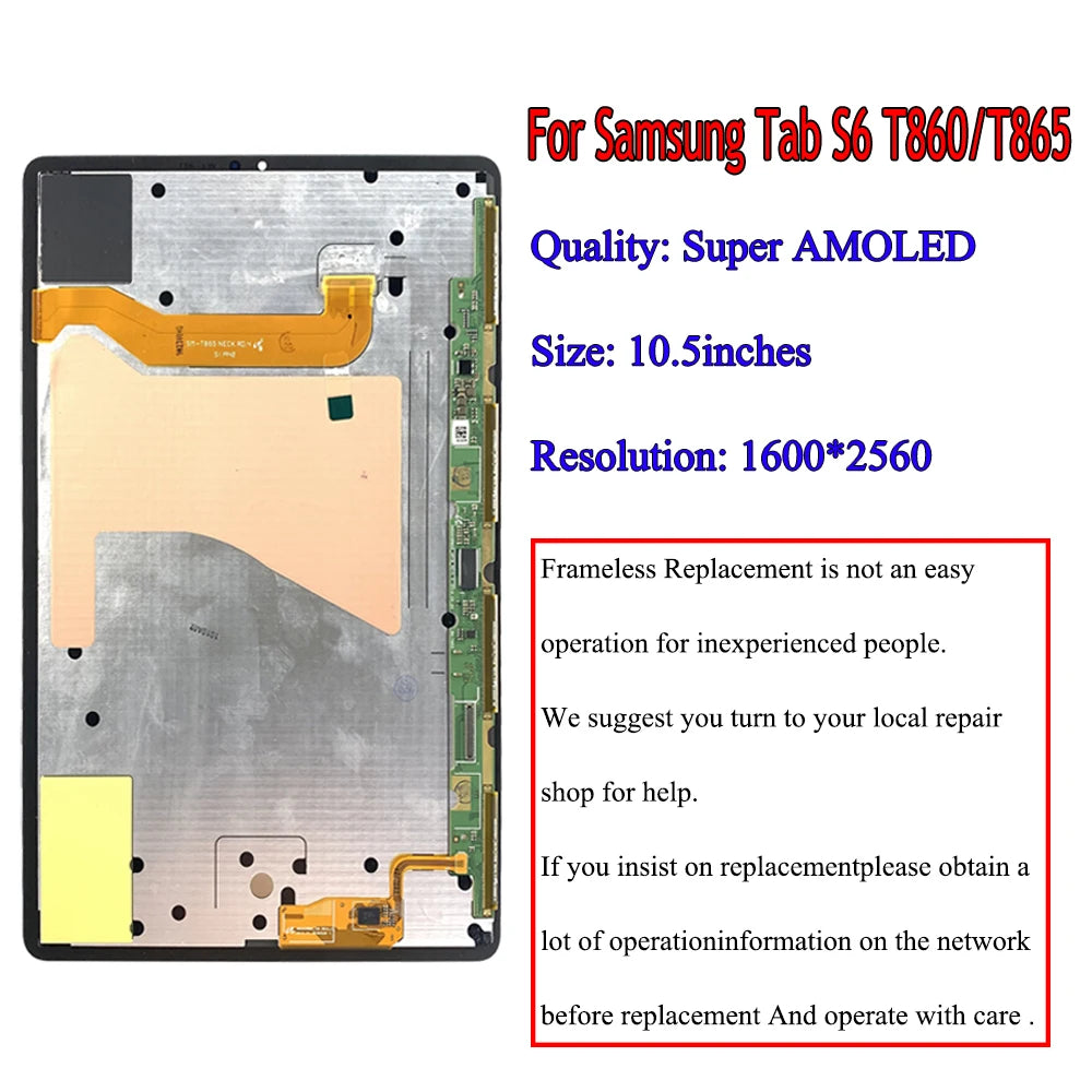 10.5" Super AMOLED For Samsung Tab S6 2019 LCD Touch Display Screen Digitizer Assembly Panel T860 T865 LCD Replacement Tablet repair parts