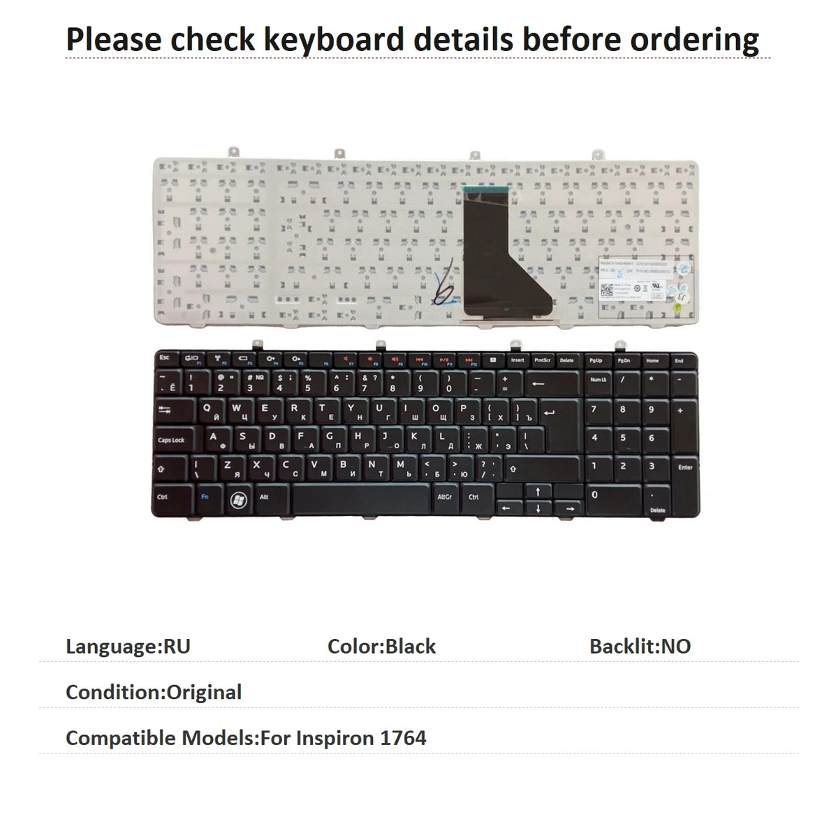 New Russian Spanish Language  Keyboard For Dell Inspiron 1764 Notebook PC Replacement KeyboardDell laptop repair parts
