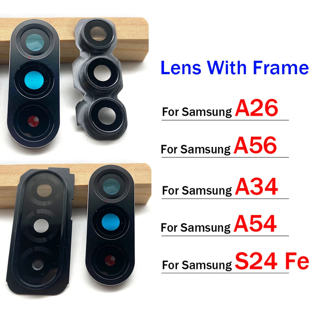 New Rear Camera Glass Lens Cover With Frame Holder For Samsung A26 A56 A34 A54 S24 Fe 5G Replacement Parts Samsung phone repair parts
