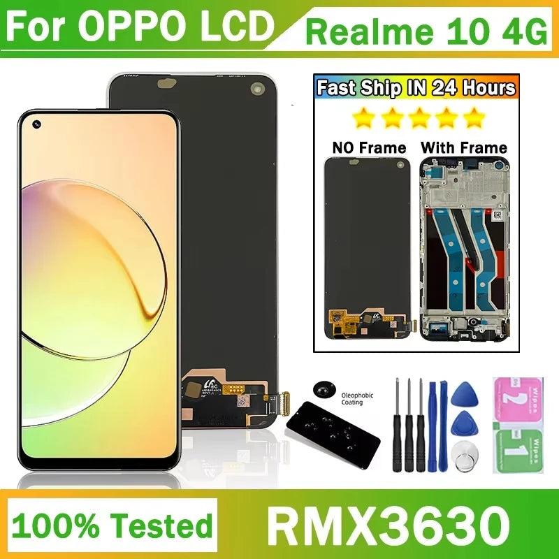Super AMOLED Screen For Oppo Realme 10 4G RMX3630 LCD Display With Touch Screen Digitizer Panel For Realme 10 Realme10 LCD Frame Oppo phone repair parts Realme phone repair parts