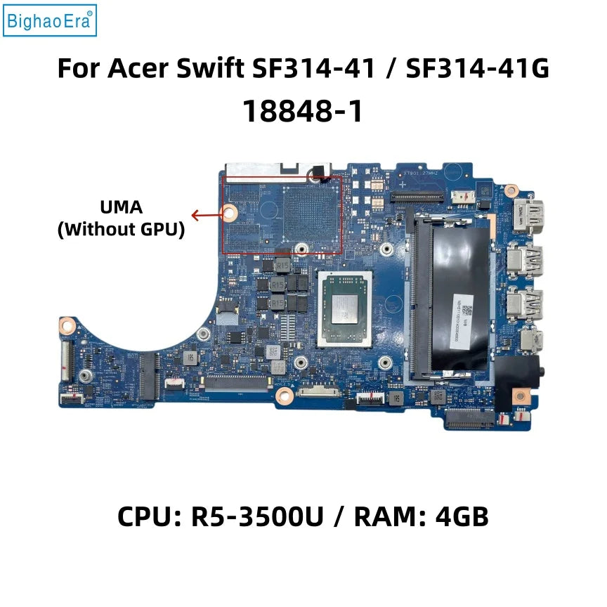 18848-1 For Acer Swift SF314-41 SF314-41G Laptop Motherboard With Athlon 300U R3-3200U R5-3500U CPU 4G-RAM NBHEY11001 NBHEY11002 Acer laptop repair parts