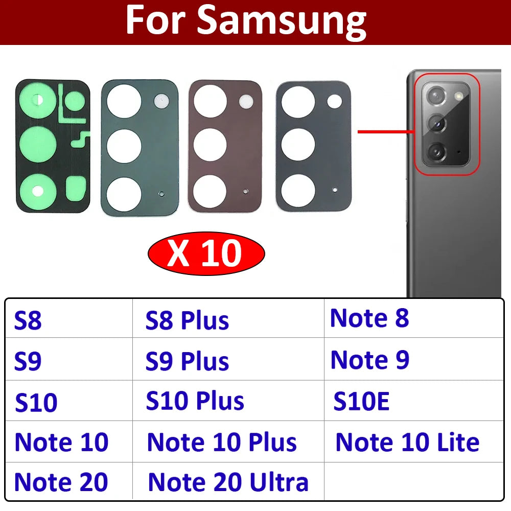 10Pcs, Back Rear Camera Glass Lens For Samsung S8 S9 S10 Plus 5G S10e Note 8 9 10 Plus Lite 20 Ultra With Adhesive Sticker Samsung phone repair parts