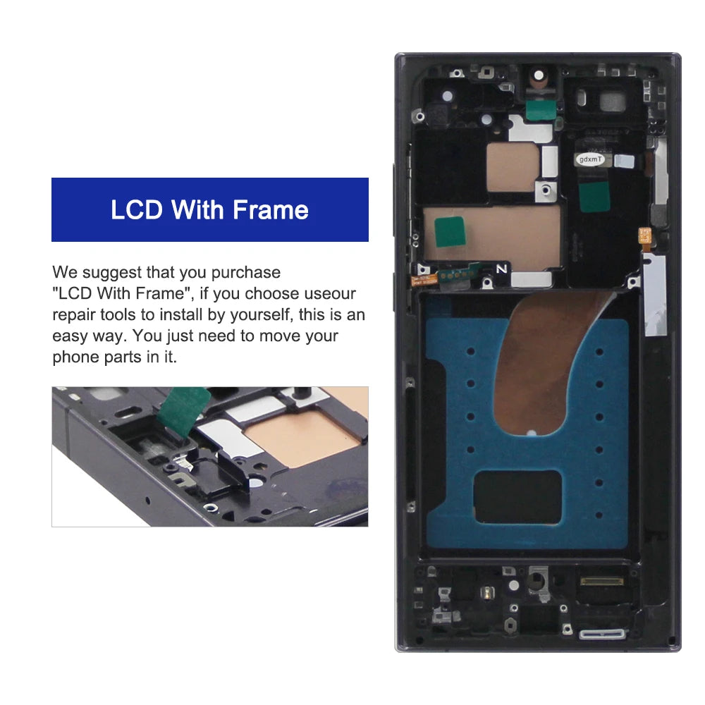 6.67“AMOLED LCD Screen for Samsung Galaxy S23 Ultra S918B S918B/DS Lcd Display Digital Touch Screen with Frame Assembly Samsung phone repair parts