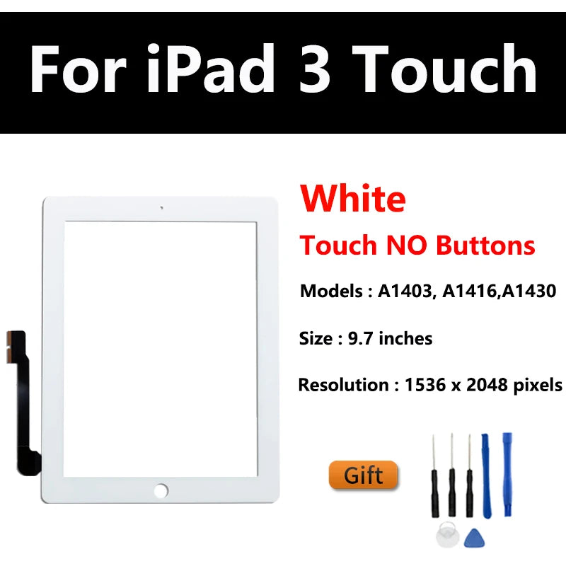 New Touch Screen For Apple iPad 2 IPad3 IPad4 A1416 A1430 A1403 A1458 A1459 LCD Outer Digitizer Sensor Glass Panel Replacement  iPad repair parts