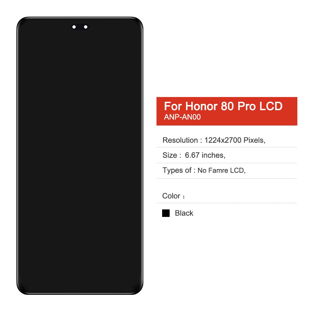 100% Tested TFT For Honor 80 Pro LCD ANP-AN00 Touch Screen Display Digitizer Assembly Repair Parts For Honor 80Pro LCD Honor phone repair parts