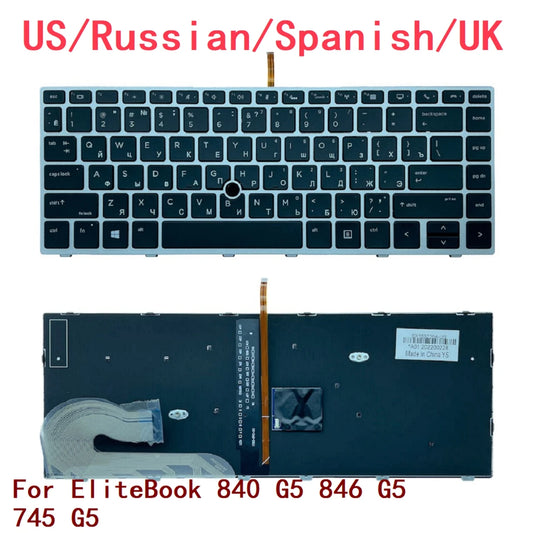 New US Russian Spanish UK Laptop Backlit Keyboard For HP EliteBook 840 G5 846 G5 745 G5 L11309-001 HPM17B3 L12375-251 L15540-251  HP laptop repair parts