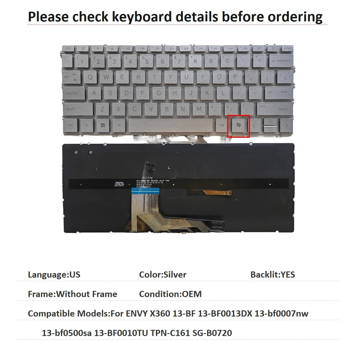 US RU SP AR Backlit Keyboard For HP ENVY X360 13-BF 13-BF0013DX 13-bf0007nw 13-bf0500sa 13-BF0010TU TPN-C161 SG-B0720  HP laptop repair parts