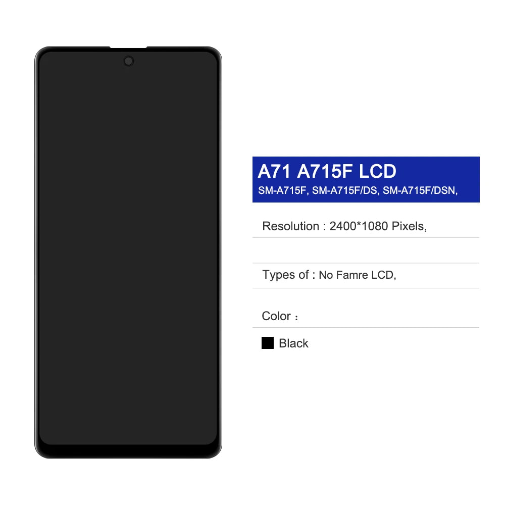 A71 Display Screen Replacement, for Samsung Galaxy A71 LCD Display Digital Touch Screen with Frame for Samsung A71 A715 A715F Samsung phone repair parts