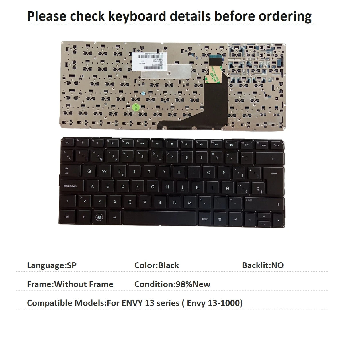 New US Russian Spanish Latin Language  Keyboard For HP ENVY 13 series ( Envy 13-1000) Replacement Keyboard AESP6U00110  HP laptop repair parts