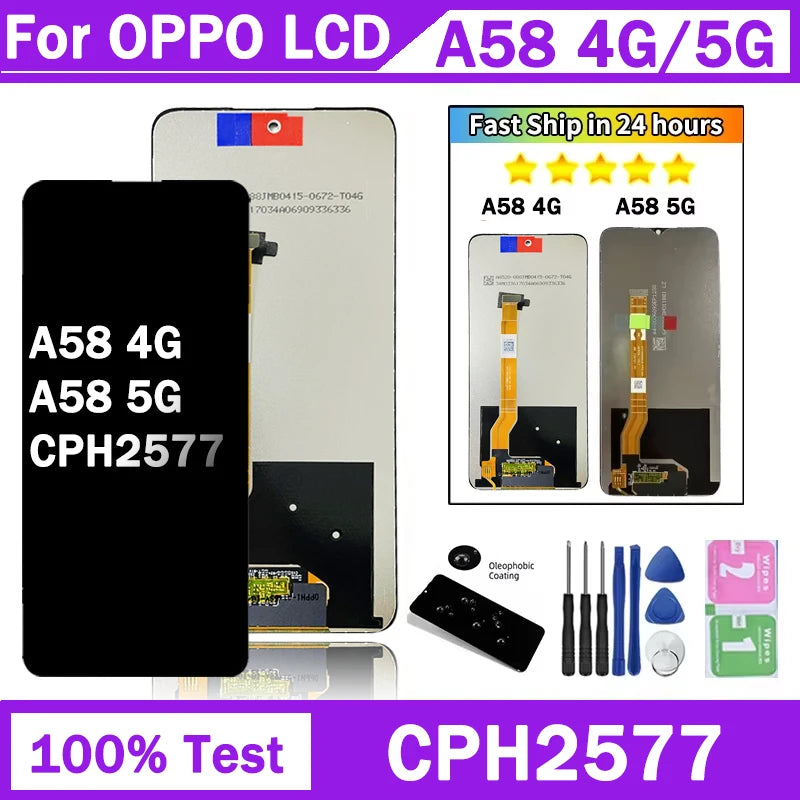 OEM A58 Screen For Oppo A58 4G LCD CPH2577 Display Touch Screen Digitizer Assembly For Oppo A58 5G Display With Frame Oppo phone repair parts Realme phone repair parts