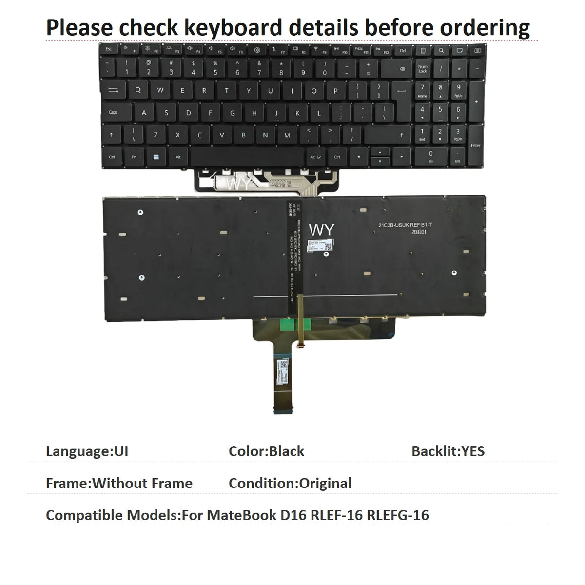 New UI Spanish Language  Backlit Keyboard For HUAWEI MateBook D16 RLEF-16 RLEFG-16 Notebook PC Replacement Keyboard HUAWEI laptop repair parts