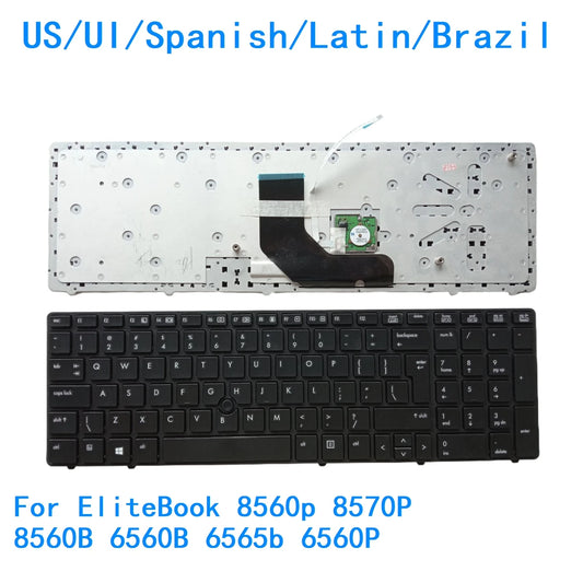 New US UI Spanish Latin Brazil Laptop Keyboard For HP EliteBook 8560p 8570P 8560B 6560B 6565b 6560P 690401-071 9Z.N6GSF.D0S  HP laptop repair parts