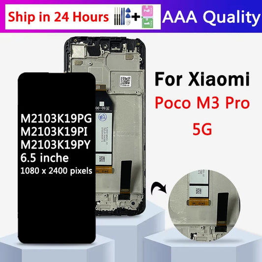 6.5 inch For Xiaomi Poco M3 Pro LCD Display Touch Screen Digitizer For Poco M3 Pro 5G M2103K19PG M2103K19PI Screen With Frame Xiaomi phone repair parts