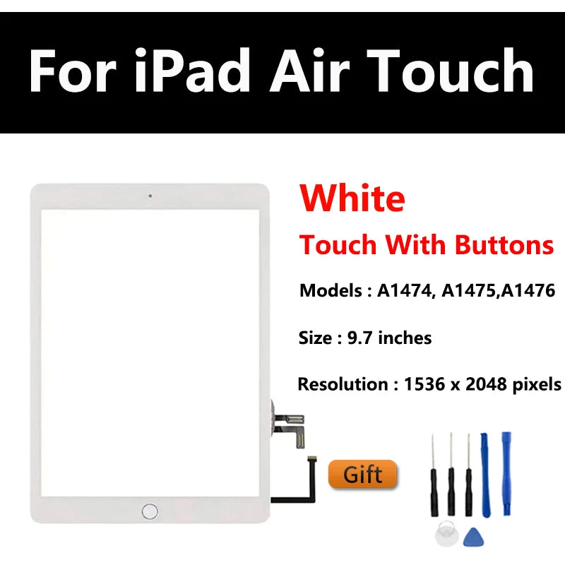 New For iPad Air 1 iPad 5 LCD Outer Touch Screen Digitizer Front Sensor Glass  Replacement A1475 A1476 A1474 Display Touch Panel  iPad repair parts