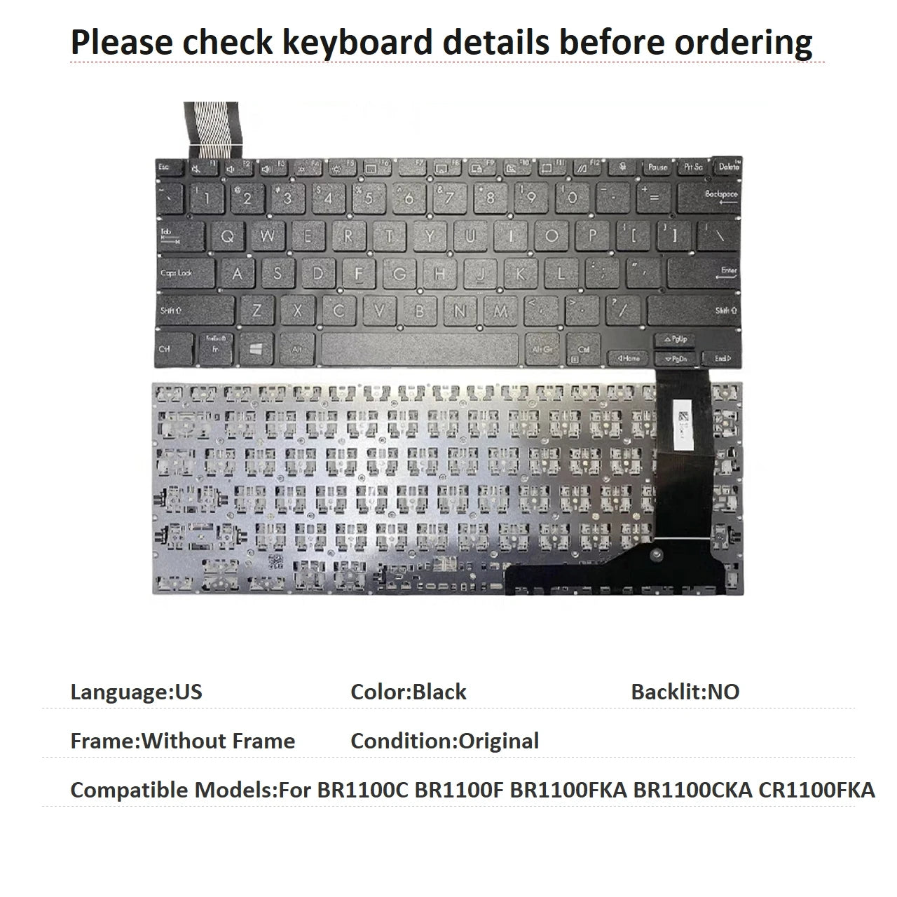 New US Language  Keyboard For ASUS BR1100C BR1100F BR1100FKA BR1100CKA CR1100FKA Notebook PC Replacement Keyboard ASUS laptop repair parts