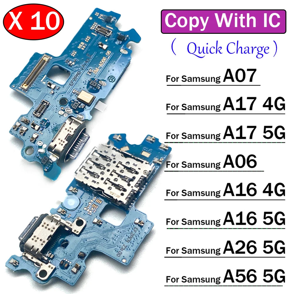 10Pcs, USB Charger Dock Connector Charging Port Microphone Flex Cable  For Samsung A06 A16 A26 A56 A07 A17 A37 A57 4G 5G Samsung phone repair parts