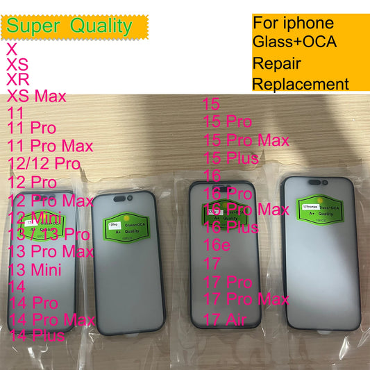 10Pcs For iphone 17 16 15 Plus 14 13 Mini 12 11 Pro Max X XS XR 16E 17 Air Touch Screen Panel Front Outer Glass With OCA  iPad repair parts