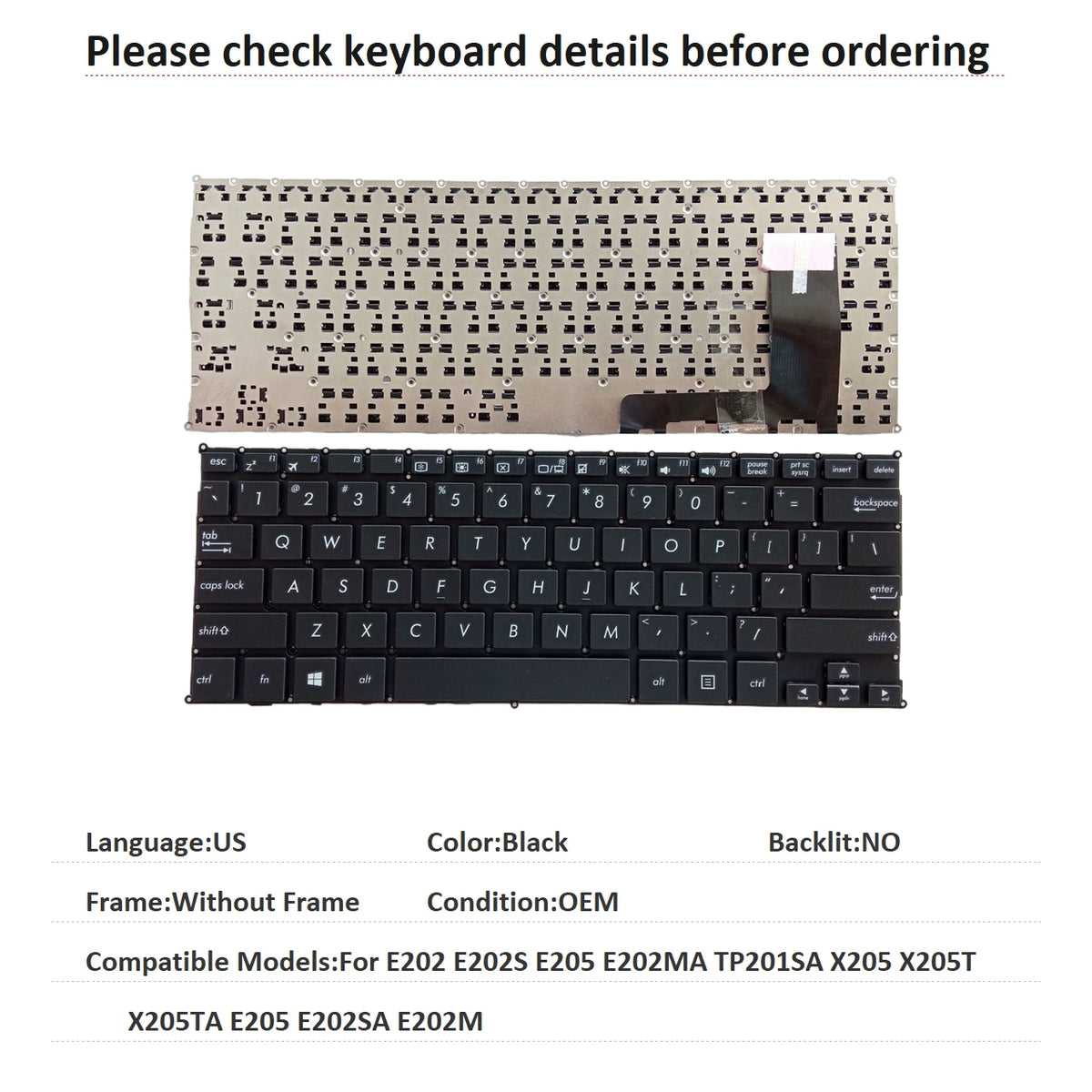 New US Russian Spanish Language Keyboard For ASUS E202 E202S E205 E202MA TP201SA X205 X205T X205TA E205 E202SA E202M Keyboard ASUS laptop repair parts