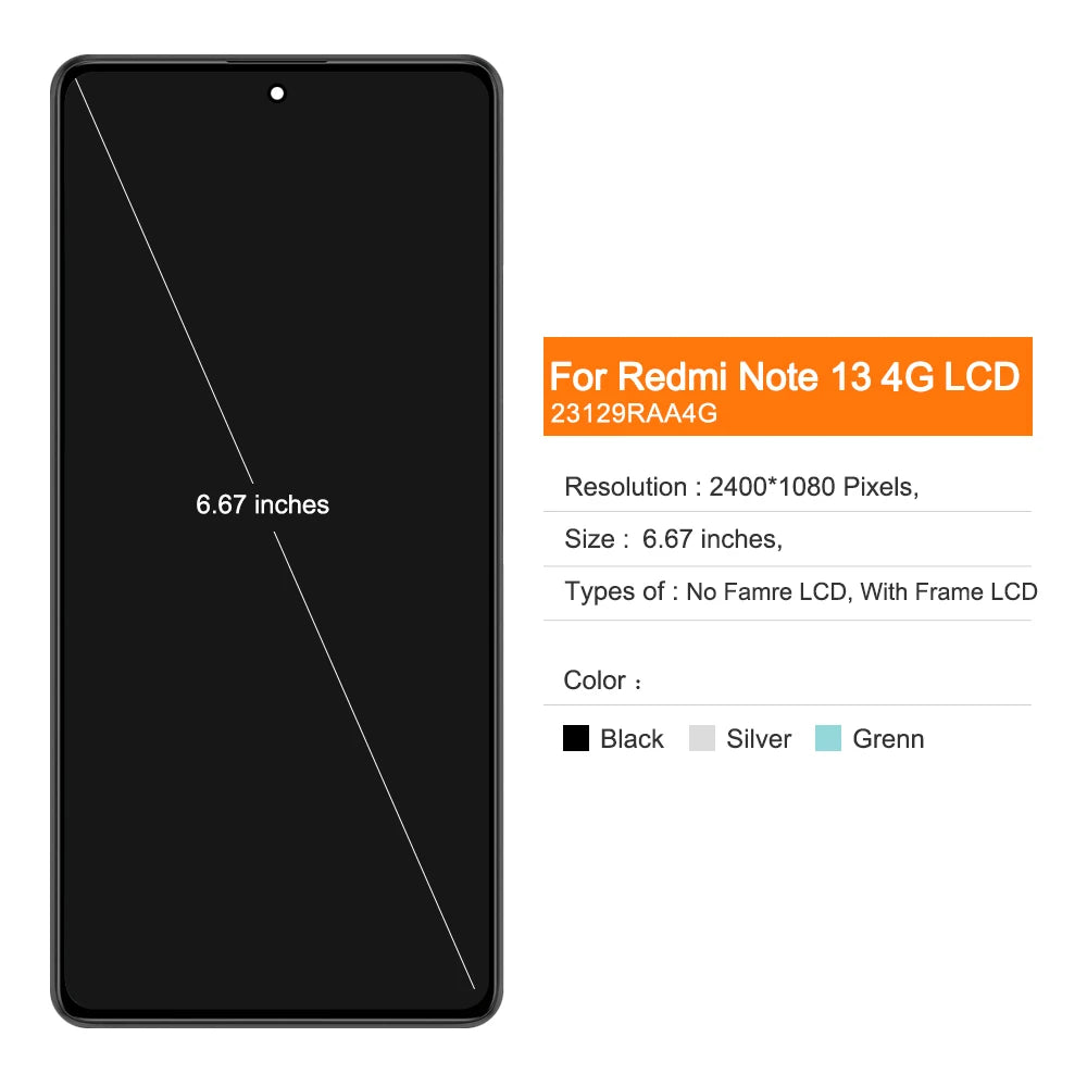 TFT Screen for Xiaomi Redmi Note 13 4G 23129RAA4G 23124RA7EO Lcd Display Digital Touch Screen With Frame for Redmi Note 13 4G Xiaomi phone repair parts