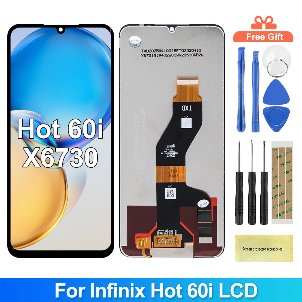6.75" X6730 LCD For Infinix Hot 60i 5G LCD Display Touch Screen Digitizer For Infinix X6730 Display Assembly Replacement Parts Infinix phone repair parts
