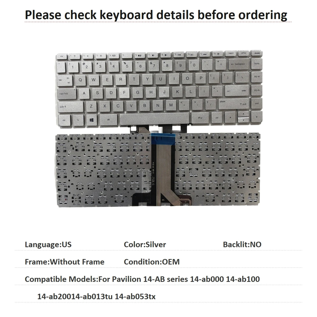 New US Spanish Latin Language  Backlit Keyboard For HP Pavilion 14-AB series 14-ab000 14-ab100 14-ab20014-ab013tu 14-ab053tx  HP laptop repair parts
