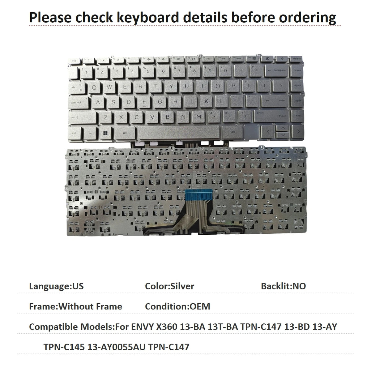 New US Laptop Backlit Keyboard For HP ENVY X360 13-BA 13T-BA TPN-C147 13-BD 13-AY TPN-C145 13-AY0055AU TPN-C147  HP laptop repair parts