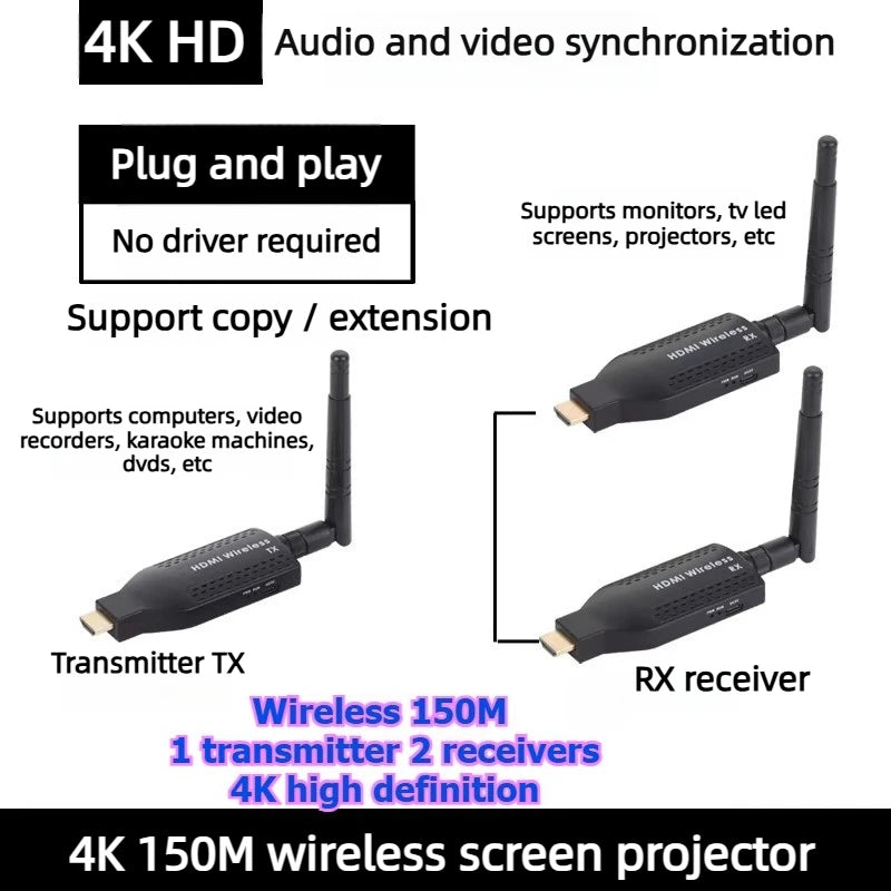 4K 1080P HDMI Wireless point-to-point Transmitter Receiver 50/100/150M Display for laptop phone monitor projector HD same screen Laptop Accessories