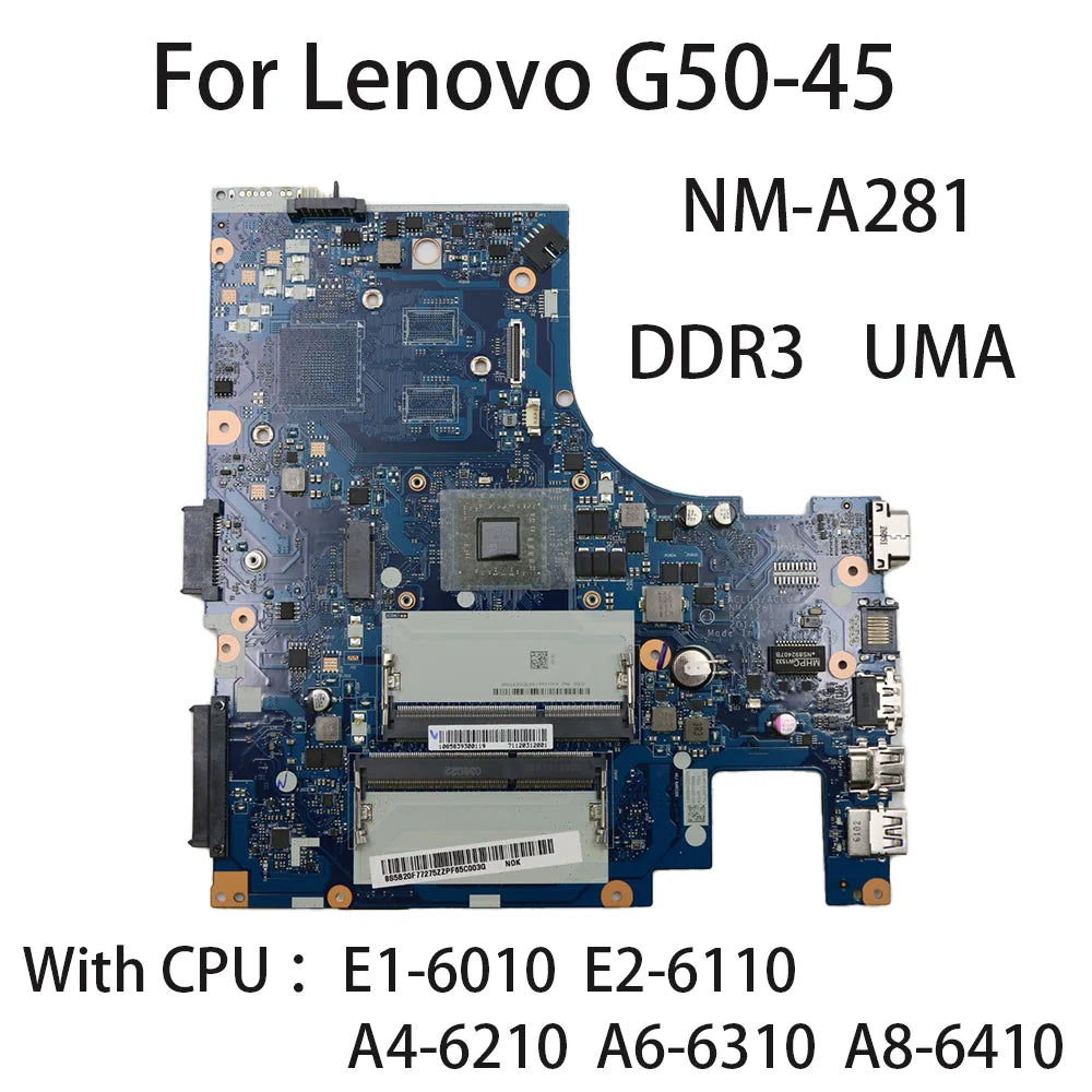 Laptop Motherboard For Lenovo G50-45 AMD ACLU5 ACLU6 NM-A281 DDR3 With CPU E2-6110 A6-6310 A4-6210 A8-6410 5B20F77242 5B20F77223 Lenovo laptop repair parts