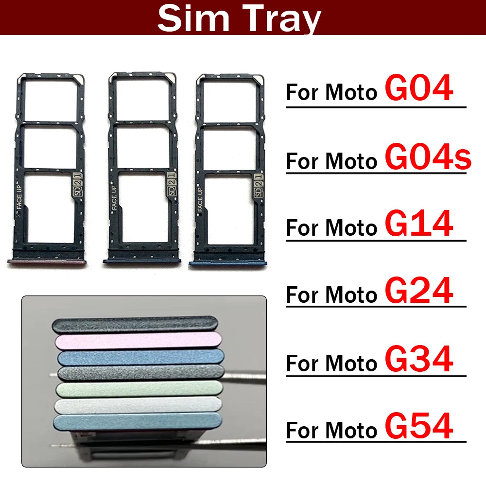 SIM Card Slot SD Card Tray Holder Adapter For Motorola Moto G04 G04s G14 G24 G34 G54 Motorola phone repair parts
