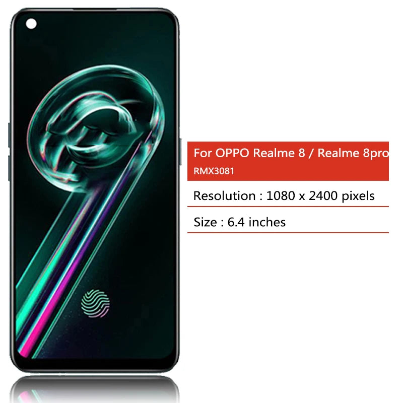 6.4"Super AMOLED For Oppo Realme 8 4G RMX3085 LCD Display Screen+Touch Panel Digitizer for RealMe8 Pro 8Pro Screen Display LCD Oppo phone repair parts Realme phone repair parts