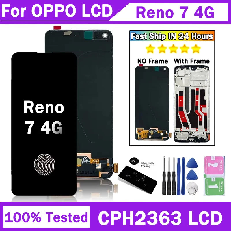 6.43"AMOLED Reno 7 Screen For Oppo Reno7 LCD Display Touch Screen Digitizer Assembly For OPPO Reno7 4G LCD CPH2363 Frame Oppo phone repair parts Realme phone repair parts