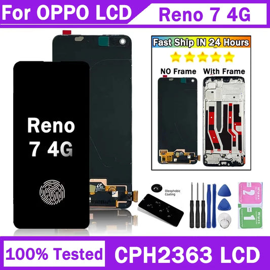 6.43"AMOLED Reno 7 Screen For Oppo Reno7 LCD Display Touch Screen Digitizer Assembly For OPPO Reno7 4G LCD CPH2363 Frame Oppo phone repair parts Realme phone repair parts