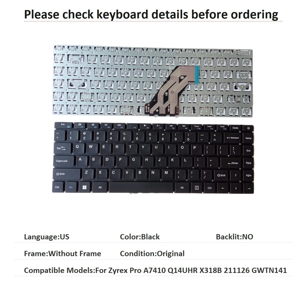 New US Brazil Language  Keyboard For Zyrex Pro A7410 Q14UHR X318B 211126 GWTN141 Notebook PC Replacement Keyboard