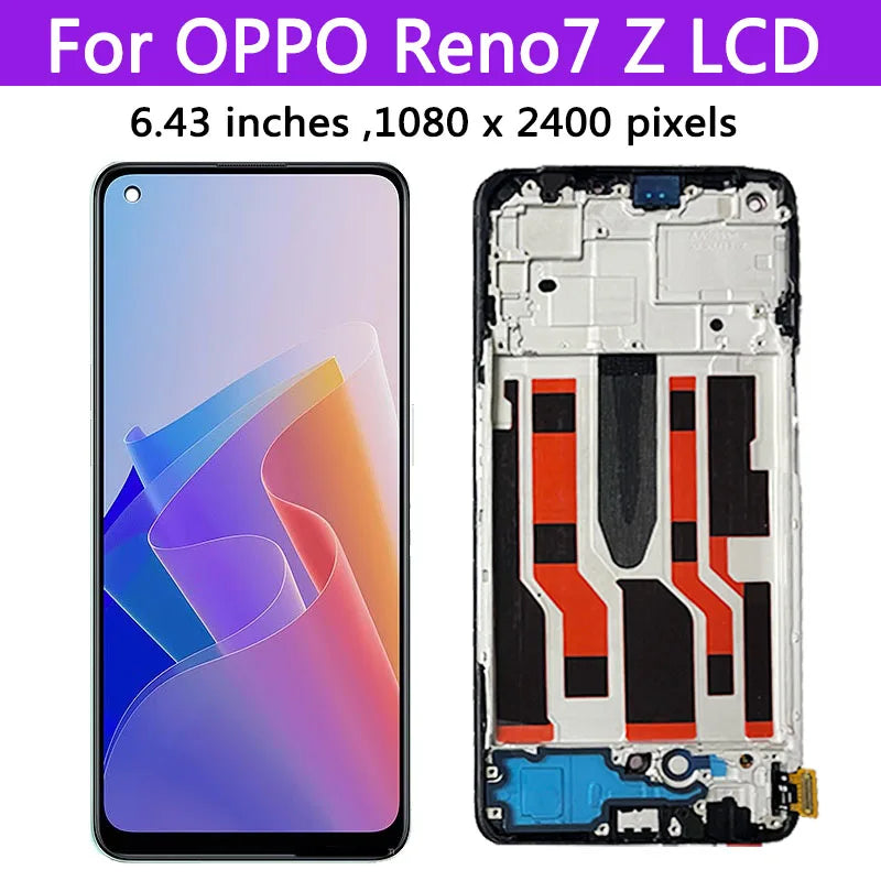 6.43"Super Amoled For Oppo Reno7 Z Reno 7Z Reno7Z 5G CPH2343 LCD Display With Frame Touch Screen Digitizer Assembly Oppo phone repair parts Realme phone repair parts