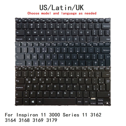 New US Latin UK Language  Keyboard For Dell Inspiron 11 3000 Series 11 3162 3164 3168 3169 3179 Notebook PC Replacement KeyboardDell laptop repair parts