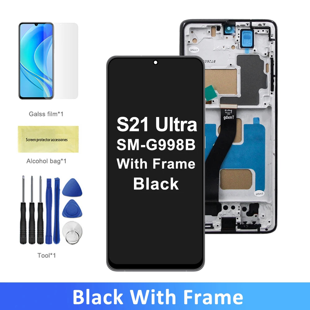 TFT LCD Screen for Samsung Galaxy S21 Ultra 5G G998B G998B/DS Lcd Display Digital Touch Screen with Frame, Support S Pen Samsung phone repair parts