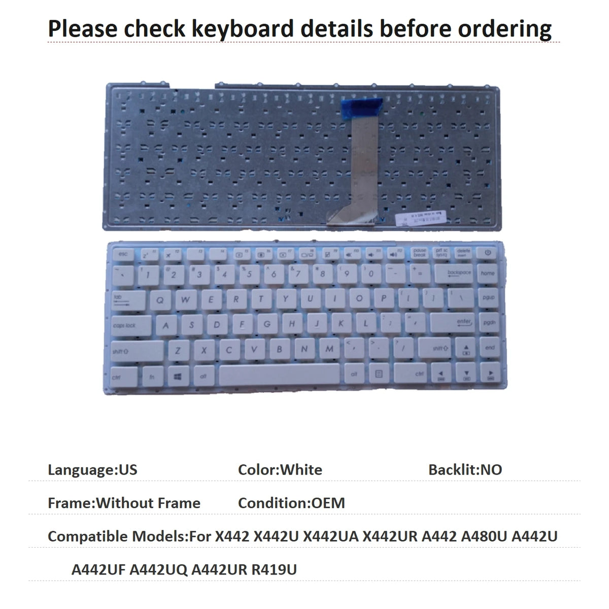 New US Spanish Language  Keyboard For ASUS X442 X442U X442UA X442UR A442 A480U A442U A442UF A442UQ A442UR R419U ASUS laptop repair parts