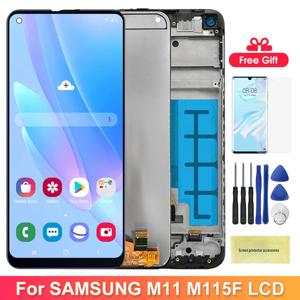 6.4'' M11 Display Screen with Frame, for Samsung Galaxy M11 M115 M115F Lcd Display Touch Screen Digitizer Assembly Replacement Samsung phone repair parts