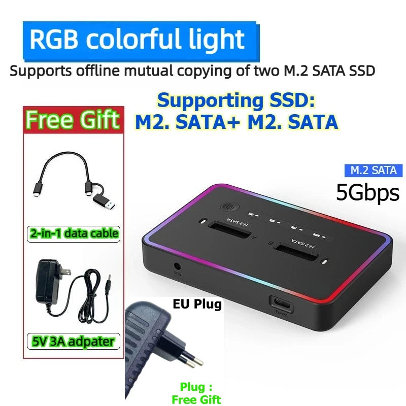 Dual Protocol m.2 ssd case Ssd Docking Station Type C USB 20Gbps offline clone  for PCIe NVME SATA 2 dual bay SSD enclosure Laptop Accessories