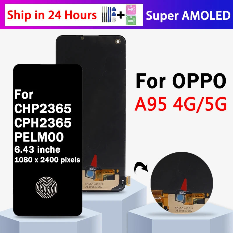Super AMOLED For Oppo A95 CHP2365 LCD Display Screen Touch Digitizer For Oppo A95 5G PELM00 Display WIth Fingerprint  Oppo phone repair parts