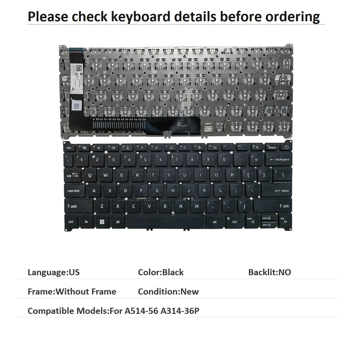 New US Spanish Language  Backlit Keyboard For Acer A514-56 A314-36P Notebook PC Replacement Keyboard  ACER laptop repair parts