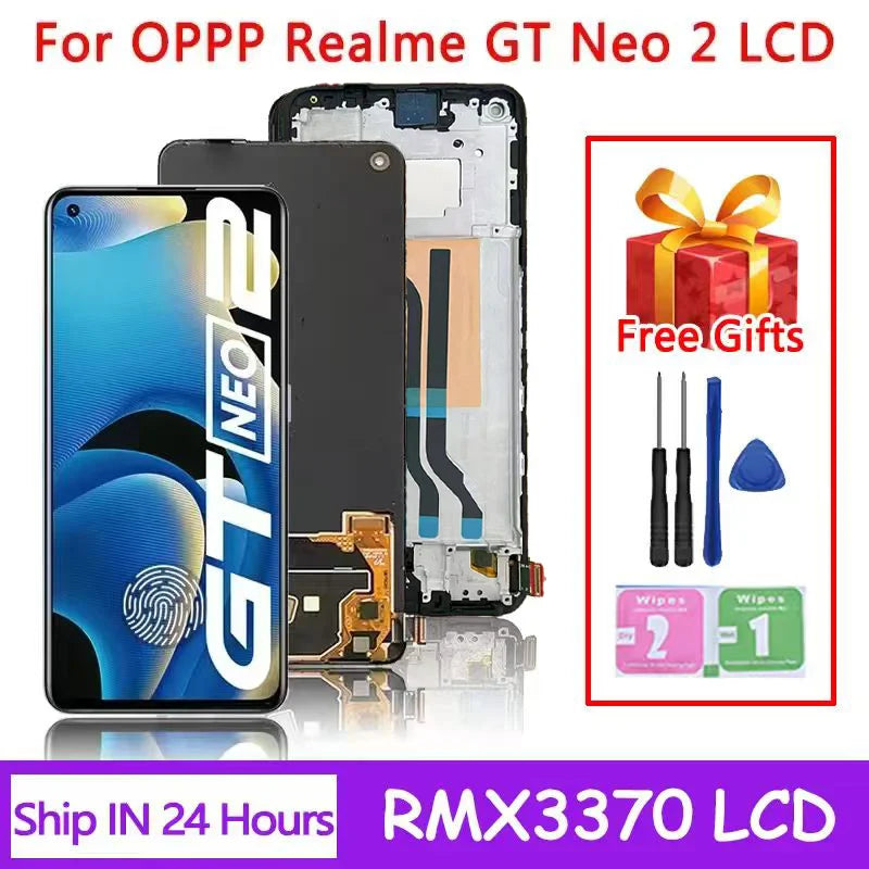 6.62"AMOLED New For Oppo Realme GT Neo2 RMX3370 LCD Display Screen+Touch Panel Digitize Assembly Realme GT Neo 2 LCD With Frame  Oppo phone repair parts