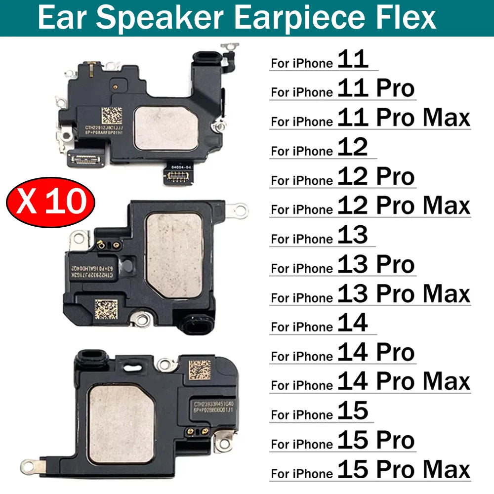 10Pcs/Lot, New Ear Speaker Earpiece Sound Flex Cable For iPhone 11 12 13 14 15 Pro Max Plus Mini Replacement Repair Parts iPhone phone repair parts