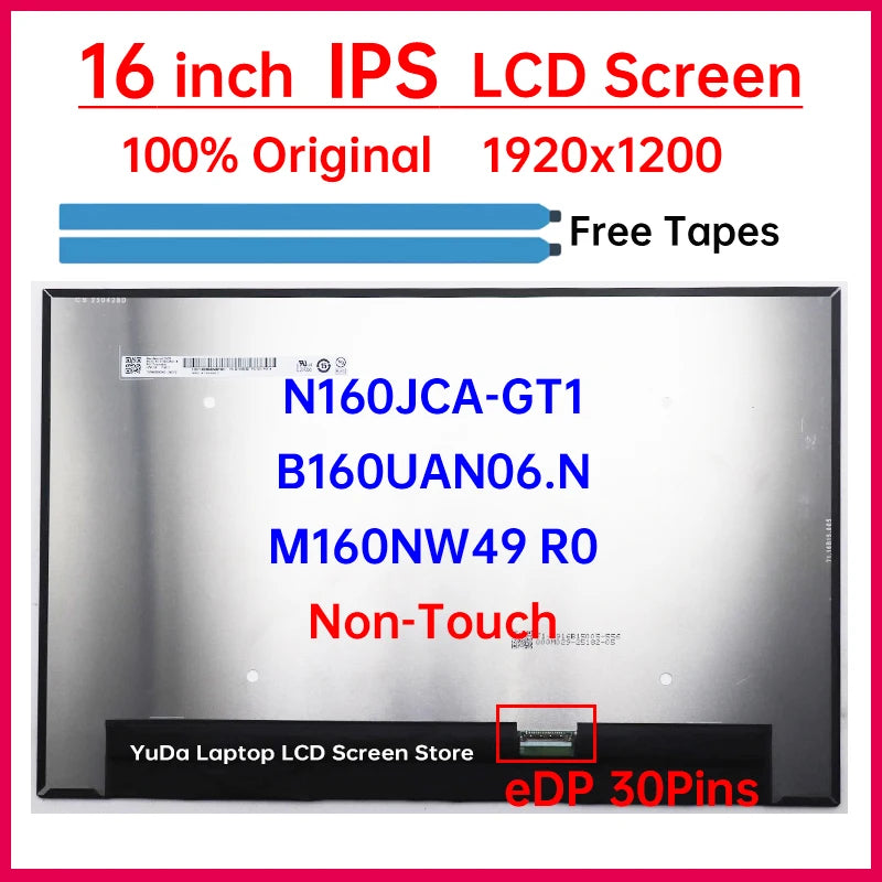 16 Inch Laptop LCD Screen B160UAN06.N M160NW49 R0 N160JCA-GT1 Display Matrix Panel Replacement 1920x1200 eDP 30 Pins Non-Touch Laptop screen replacement
