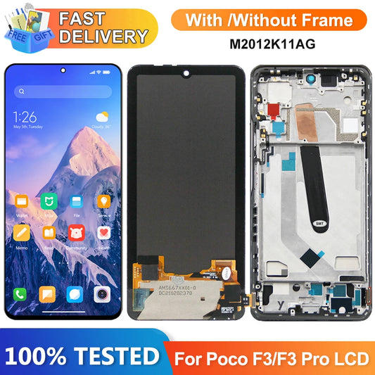 Super Amoled Poco F3 Screen Replacement, for Xiaomi Poco F3 M2012K11AG Lcd Display Digital Touch Screen Assembly for Poco F3 Pro Xiaomi phone repair parts