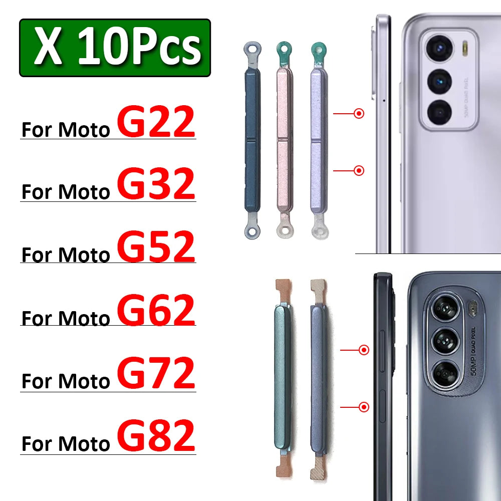 10Pcs/Lot, New For Motorola Moto G22 G32 G52 G62 G72 G82 5G Power Volume Side Button Key Replacement Parts Motorola phone repair parts